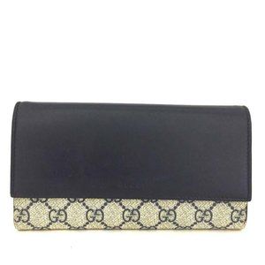 Gucci Wallet Long Logo Bifold Navy Blue PVC Leather